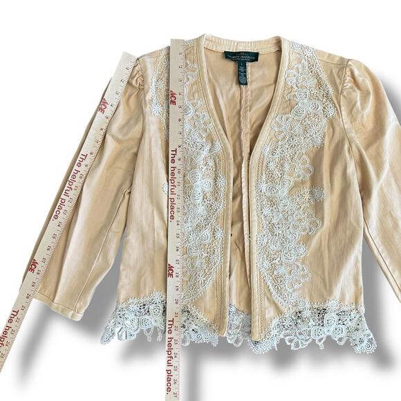Lauren Jeans Co Ralph Lauren Lace Trim Jacket L Peach Boho Romantic Cotton - Picture 4 of 9